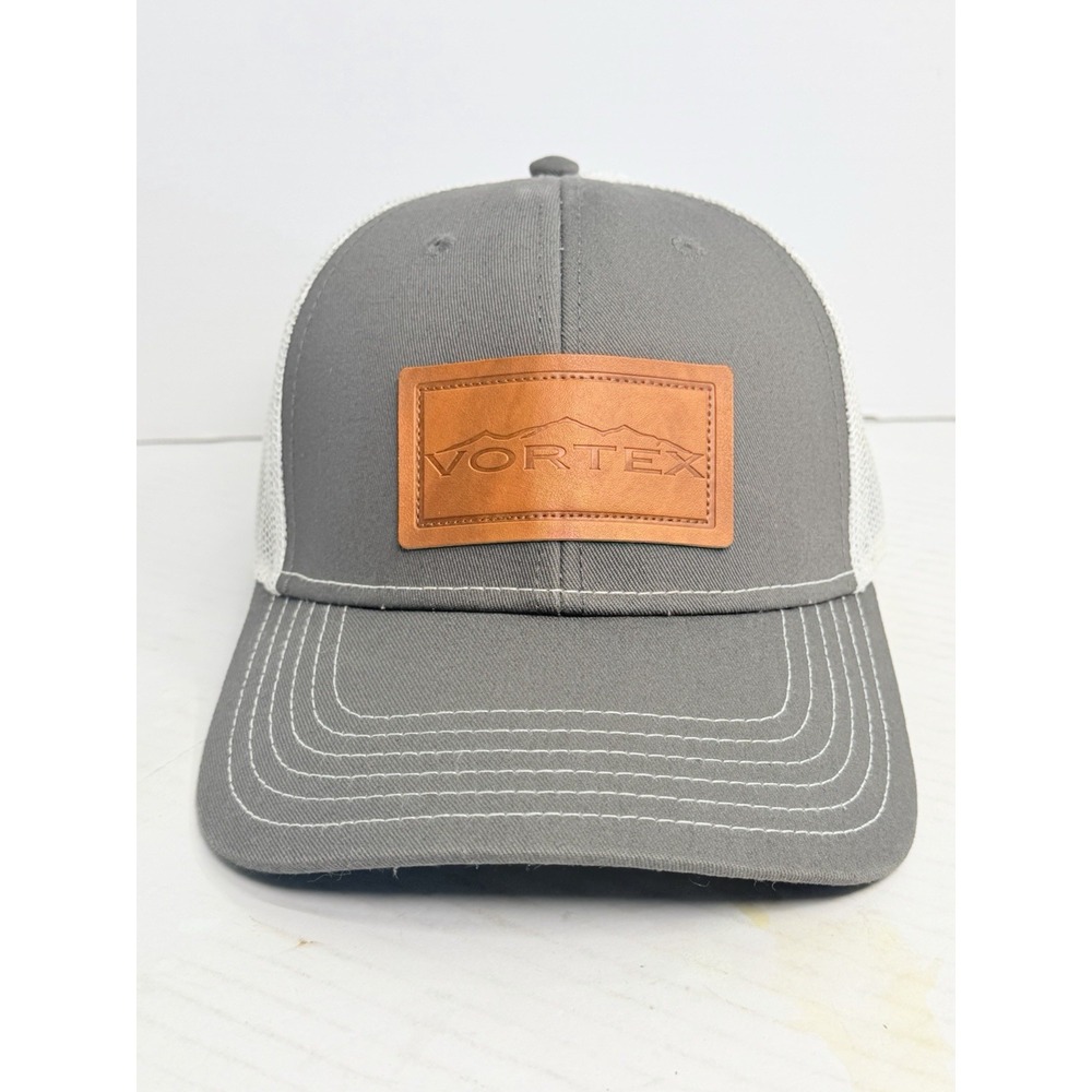 Vortex Optics Leather Patch Trucker Hat Gray White Mesh Snapback Cap